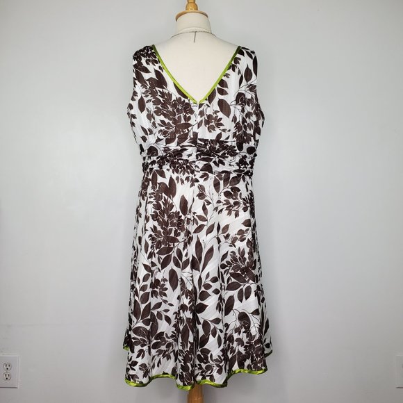 Robbie Bee Brown White Green Leaf Leaves V-Neck Sleeveless Dress Size 22W - Picture 10 of 15